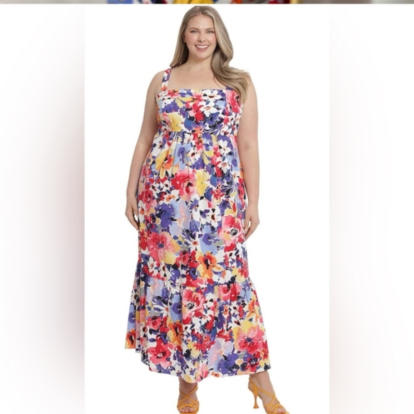 NWT Plus Size Floral Maxi Dress London Times Size 14 Cotton - Picture 1 of 7